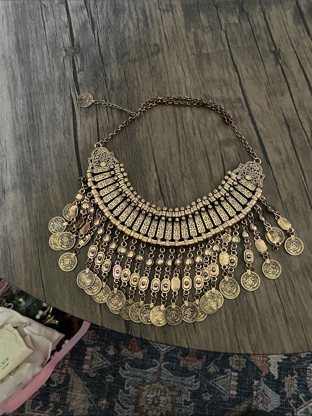 Anthropologie Antique Gold Coin Fringe Necklace